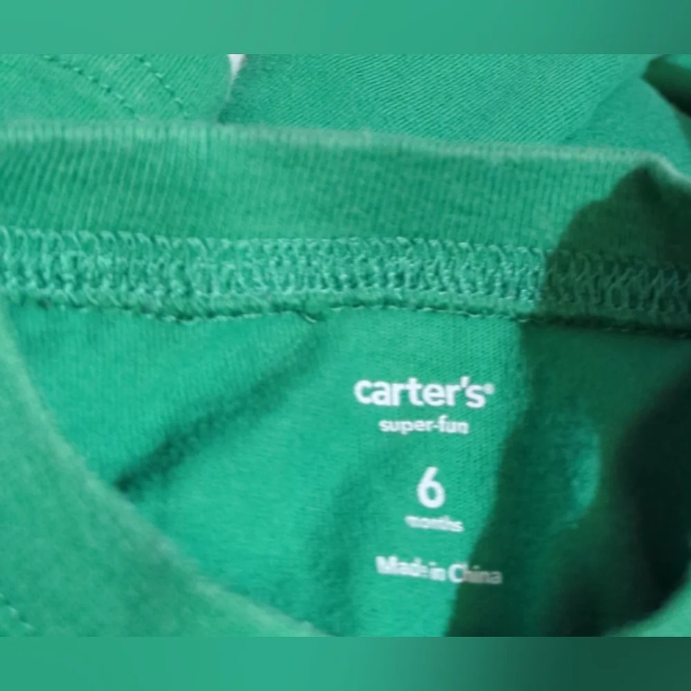 Carter's Green Long Sleeve Tee With Bear And Stripes Size 6 Months.